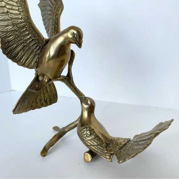Vintage brass birds on a branch - Picture 2 of 4